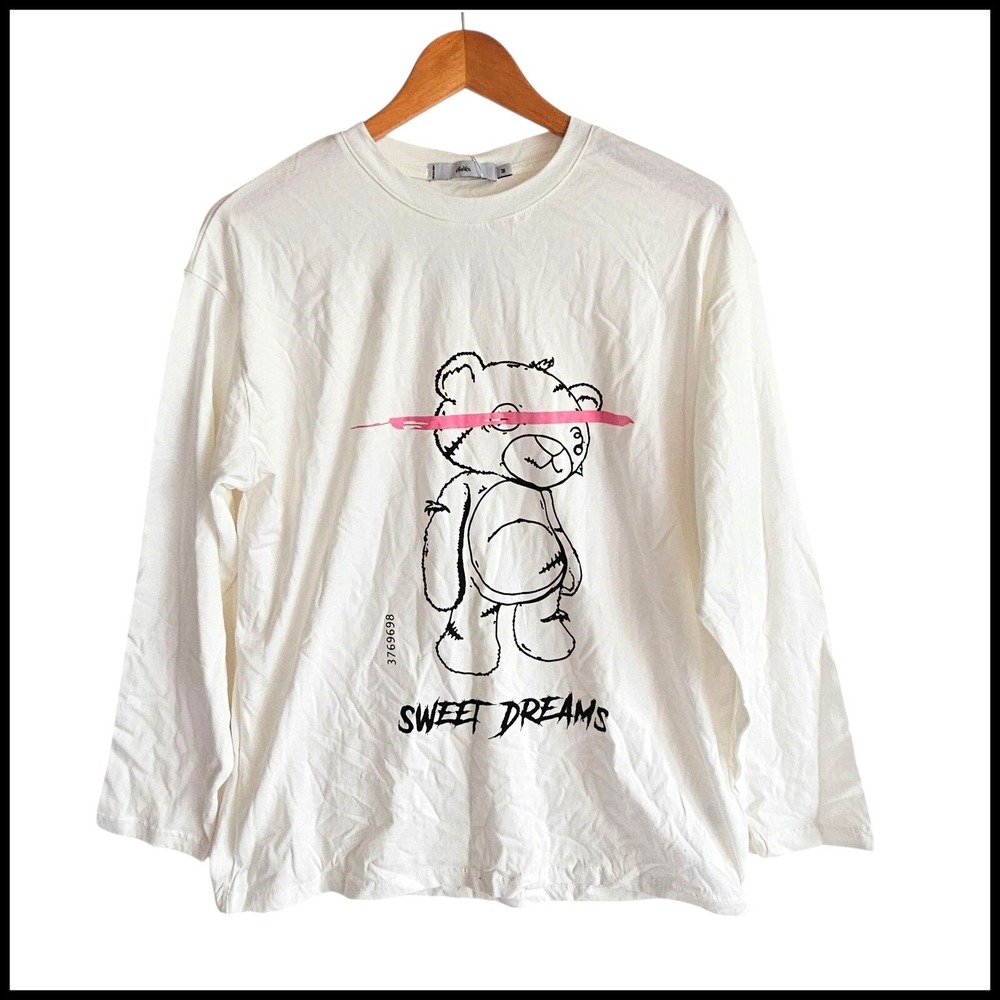 Adika Sweet Dreams Teddy Bear Graphic Long Sleeve Top, Women's Size M